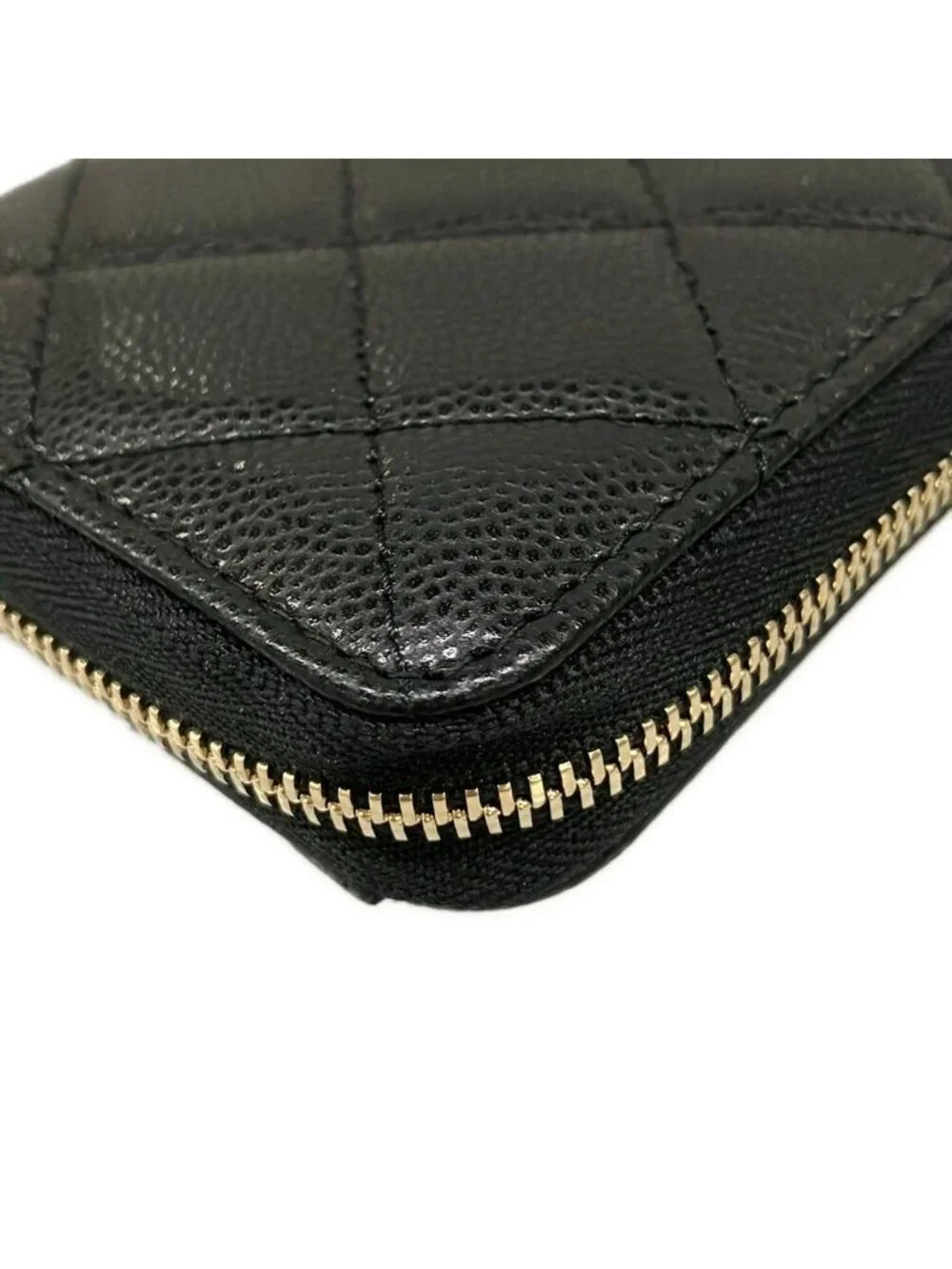 Chanel Wallet Quilted Classic Long Zip Black Champagne Gold Zip Around